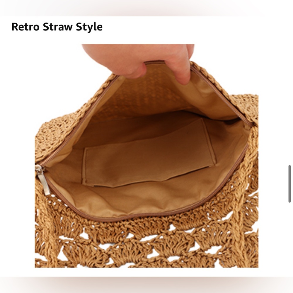 Straw Crossbody Purse Woven Tote Bag Beach Straw Handbag Bohemian Shoulder Bag - Picture 9 of 10